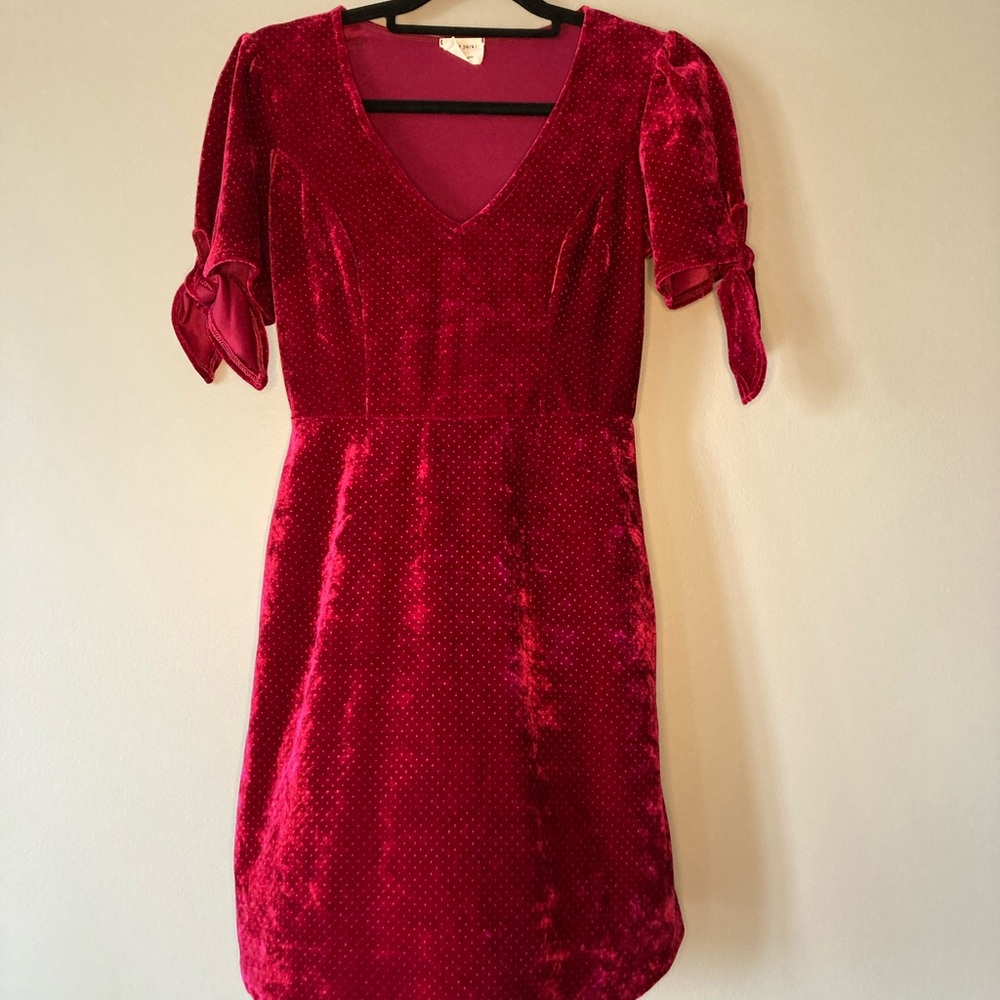 Emory Park Velvet Dress Dark Pink S Made in USA Swiss Dot.